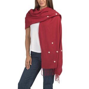 JESSICA MCCLINTOCK Burgundy All Over Pearl Embellished Brushed Scarf